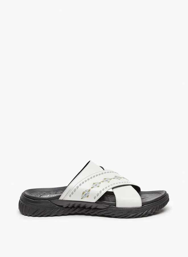 الواحة Embroidered Leather Cross Strap Arabic Sandals