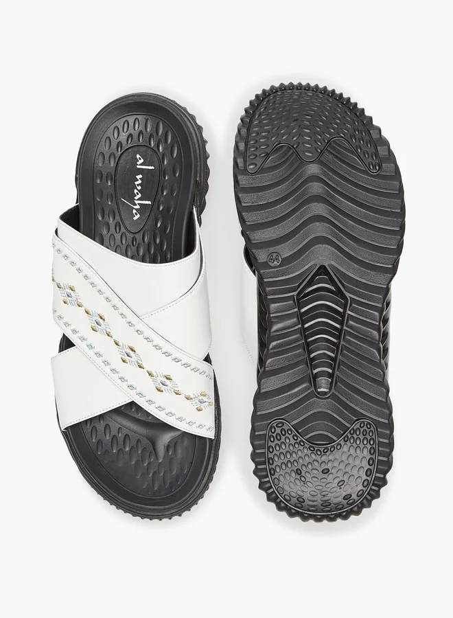 الواحة Embroidered Leather Cross Strap Arabic Sandals
