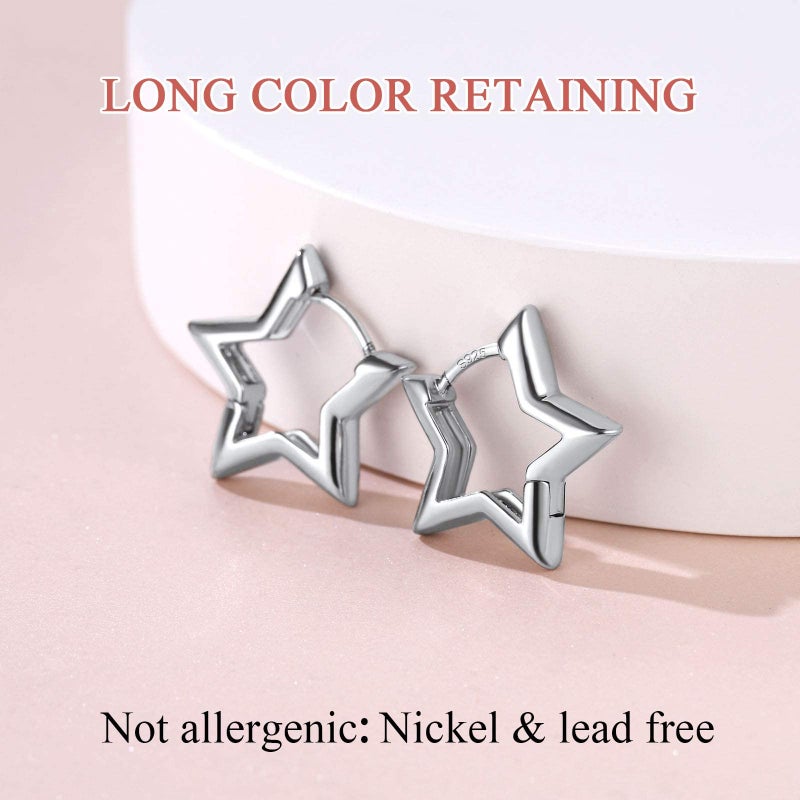 FindChic Star Earrings for Sensitive Ears, Platinum Plated Silver Star Hoop Earrings, Hypoallergenic Small Huggie Hoops with Sterling Silver Post, Lightweight Funky Cute Jewelry, Christmas Gifts - Image 3