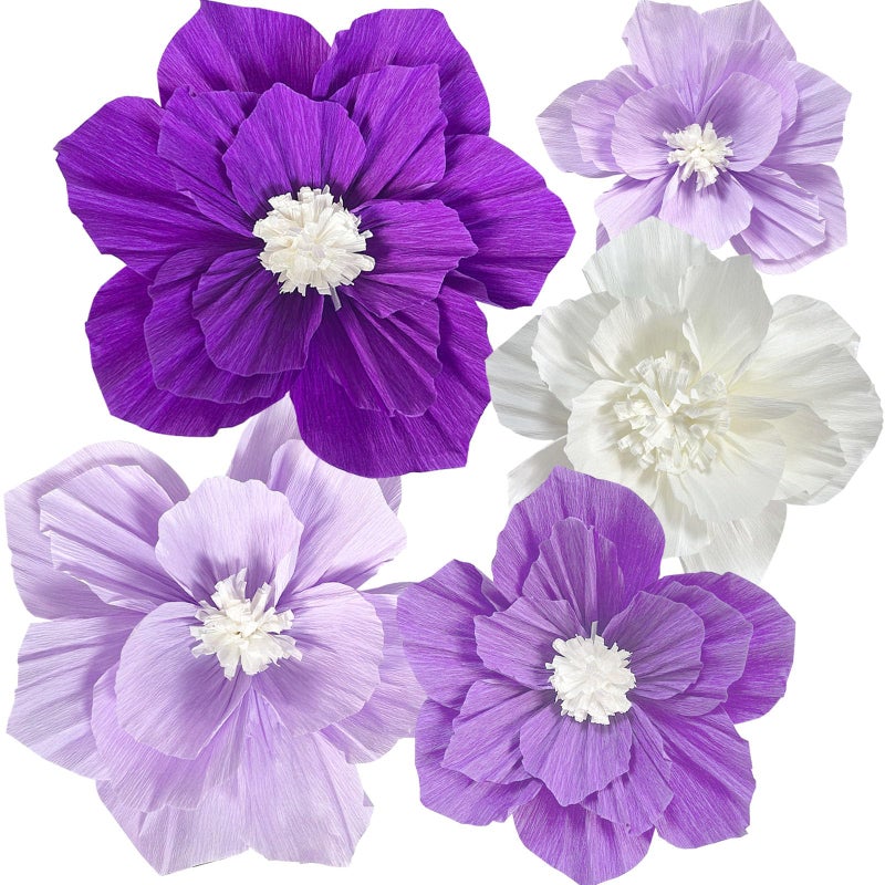 ANSOMO Purple Paper Flowers Artificial 3D Wall Dcor Wedding Birthday Bridal Baby Shower Violet Lavender Light Dark Purple White Lilac Nursery Room Backdrop Centerpieces Girls Women Party Decorations