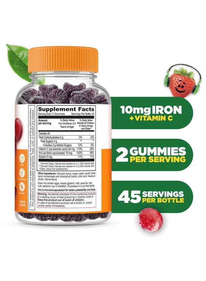 Lifeable Iron Supplements for Kids | 10mg | with Vitamin C | Great Tasting Iron Gummies for Kids | Vegan Non GMO Kids Iron | for Immune Health and Iron Deficiency | 90 Gummies | Lifeable - Image 2