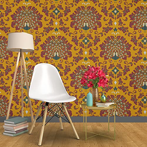 PAPER PLANE DESIGN Vintage Floral Peel and Stick Wallpaper for Bedroom Living Room(Dark Yellow)-1 Roll Size 2 X 12 Feet - Image 2