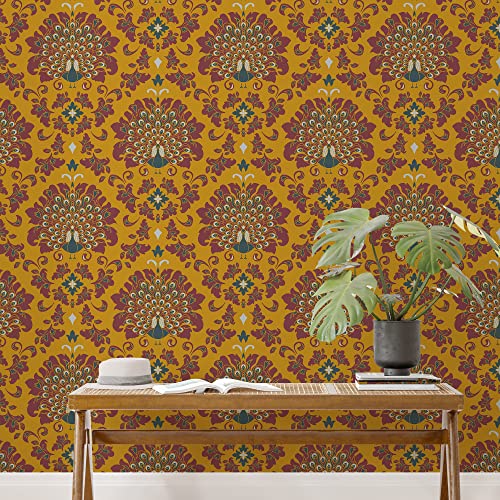 PAPER PLANE DESIGN Vintage Floral Peel and Stick Wallpaper for Bedroom Living Room(Dark Yellow)-1 Roll Size 2 X 12 Feet - Image 4