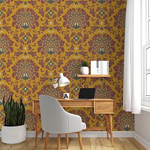PAPER PLANE DESIGN Vintage Floral Peel and Stick Wallpaper for Bedroom Living Room(Dark Yellow)-1 Roll Size 2 X 12 Feet - Image 3