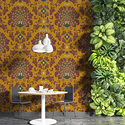 PAPER PLANE DESIGN Vintage Floral Peel and Stick Wallpaper for Bedroom Living Room(Dark Yellow)-1 Roll Size 2 X 12 Feet - Image 5