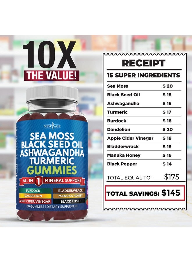New Age Sea Moss Gummies, Sea Moss, Black Seed, Ashwagandha, Turmeric, Manuka Honey, ACV, Dandelion, Black Pepper, Burdock, Bladderwrack, Vegan - 120 Count - Image 5