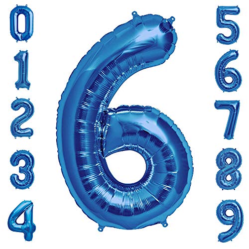 Tellpet Number 6 Balloon 6th Birthday Party Decorations for Boy Sapphire Blue 40 Inch - Image 1