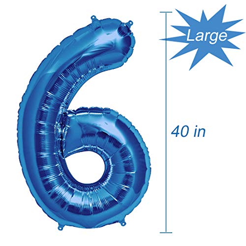 Tellpet Number 6 Balloon 6th Birthday Party Decorations for Boy Sapphire Blue 40 Inch - Image 5