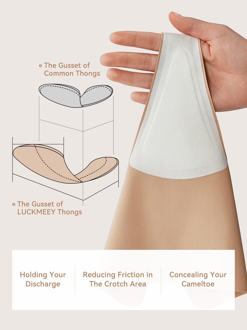LUCKMEEY Cotton Thongs for Women Seamless Thongs for Women No Show Thong Panty Liners Workout G-String Thongs Underwear 3P-Oatmilk Skin Small - Image 4