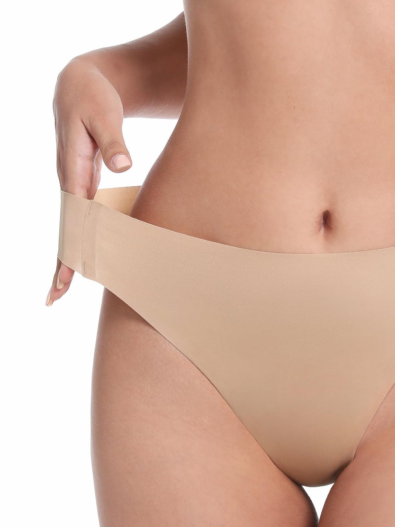 LUCKMEEY Cotton Thongs for Women Seamless Thongs for Women No Show Thong Panty Liners Workout G-String Thongs Underwear 3P-Oatmilk Skin Small - Image 2