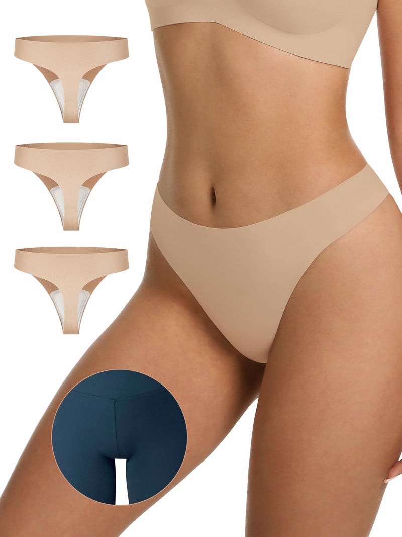 LUCKMEEY Cotton Thongs for Women Seamless Thongs for Women No Show Thong Panty Liners Workout G-String Thongs Underwear 3P-Oatmilk Skin Small - Image 1