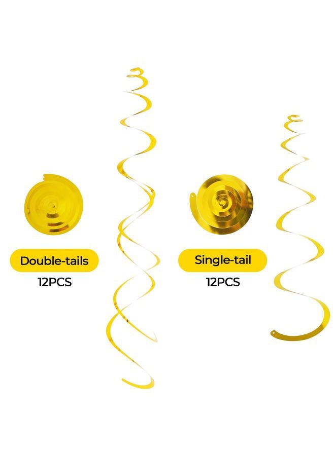 PatiCool 24 PCS Gold Hanging Swirl, Sparkle Ceiling Hanging Decorations, Plastic Streamer Party Decorations with Double-Swirls and Single-Swirls for Birthday Decorations, Graduation, Baby Shower - Image 2