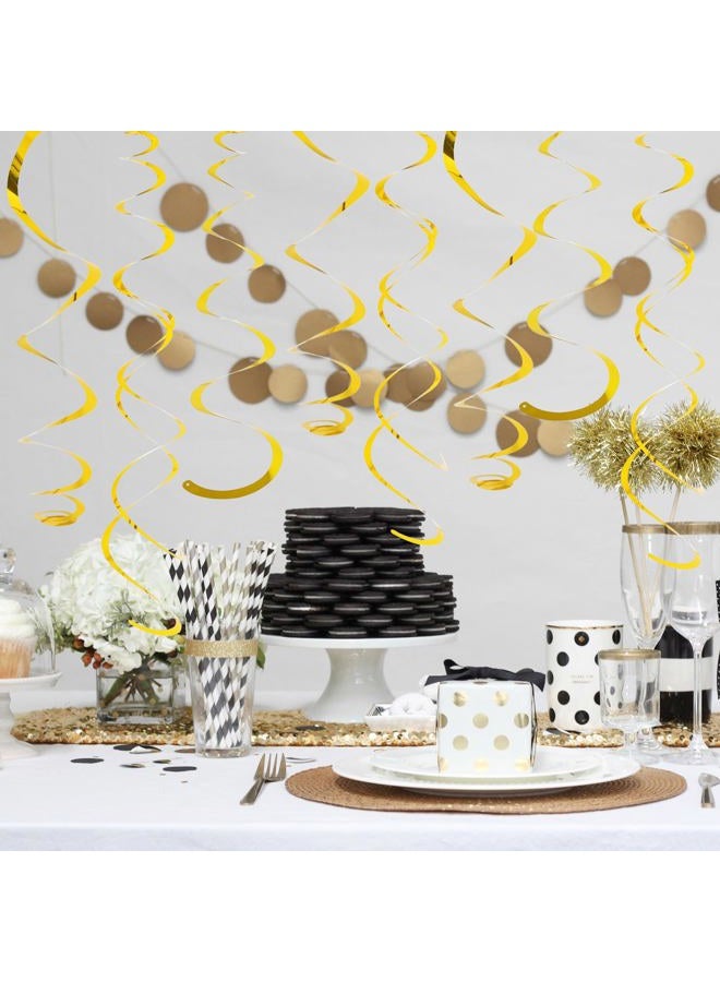 PatiCool 24 PCS Gold Hanging Swirl, Sparkle Ceiling Hanging Decorations, Plastic Streamer Party Decorations with Double-Swirls and Single-Swirls for Birthday Decorations, Graduation, Baby Shower - Image 3
