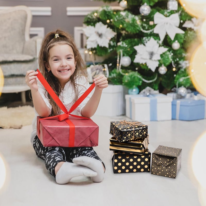 YILANJIN 4 Wrapping Paper Rolls, Birthday Wrapping Paper, Wrapping Paper Sheets, Wrap Paper Gift Wrapping Paper, Black Gold Wrapping Paper for Birthday, 50x70cm - Image 4