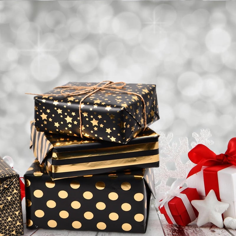 YILANJIN 4 Wrapping Paper Rolls, Birthday Wrapping Paper, Wrapping Paper Sheets, Wrap Paper Gift Wrapping Paper, Black Gold Wrapping Paper for Birthday, 50x70cm - Image 5