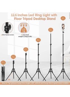 XIPH 12 inch Ring Light with Floor Tripod and Desk Stand (Ring light Kit Totally 74" Tall), LED Circle Light with Phone Holder, for Photo Selfie, Video Recording, Zoom Meeting  - Image 4