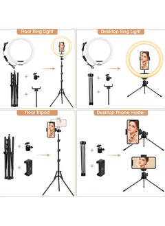 XIPH 12 inch Ring Light with Floor Tripod and Desk Stand (Ring light Kit Totally 74" Tall), LED Circle Light with Phone Holder, for Photo Selfie, Video Recording, Zoom Meeting  - Image 5