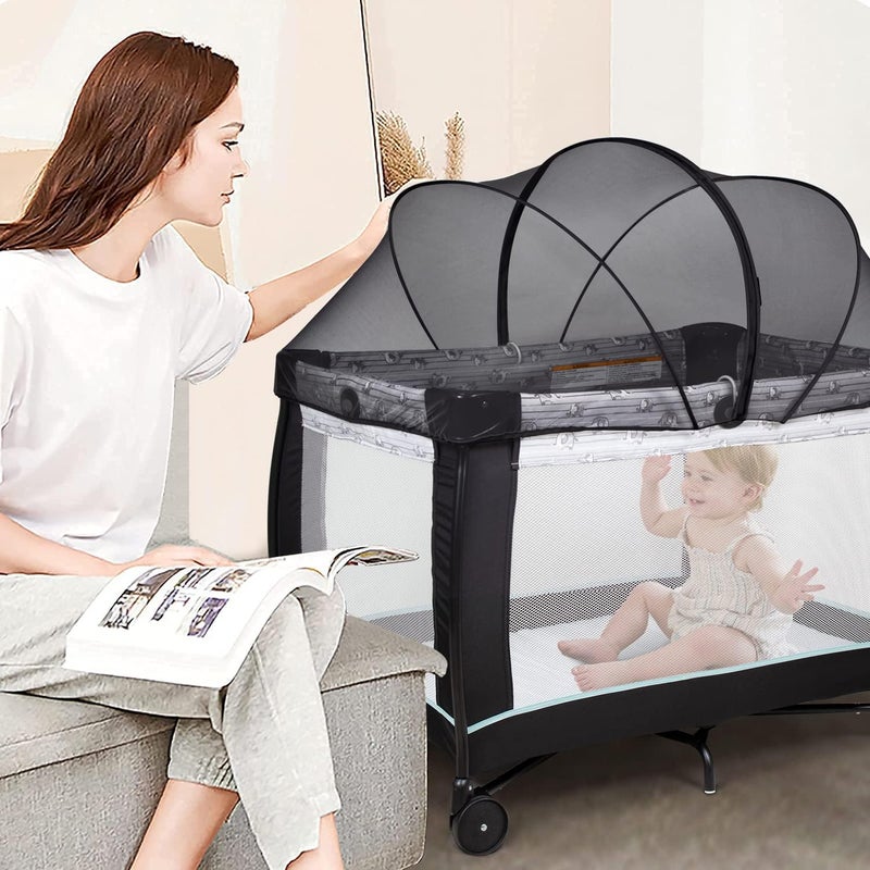 Beberoad Love Pack N Play Cover, Playard Mosquito Net (Black) | Breathable Material, 2-way Zipper, Easy Installation, Easy Storage - Image 2