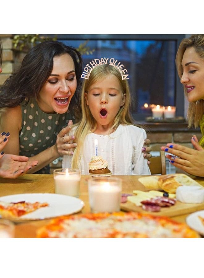 Birthday Queen Sash & Rhinestone Headband Set, Birthday Crowns for Girl, Rose Gold Glitter Birthday Sash Birthday Headband Gifts for Women Birthday Party Supplies - Image 4