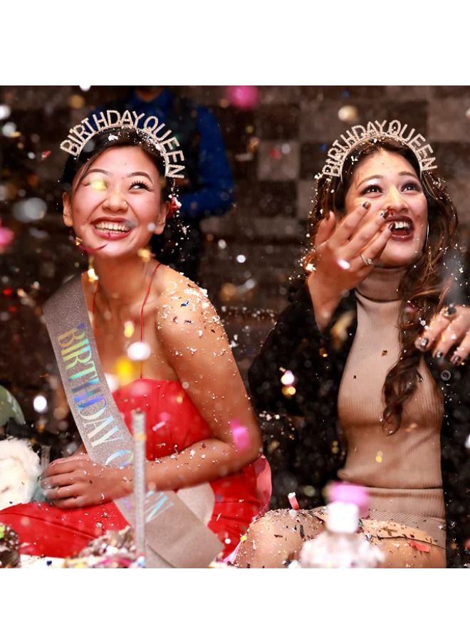 Birthday Queen Sash & Rhinestone Headband Set, Birthday Crowns for Girl, Rose Gold Glitter Birthday Sash Birthday Headband Gifts for Women Birthday Party Supplies - Image 5