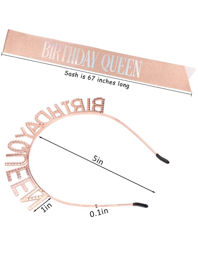 Birthday Queen Sash & Rhinestone Headband Set, Birthday Crowns for Girl, Rose Gold Glitter Birthday Sash Birthday Headband Gifts for Women Birthday Party Supplies - Image 2