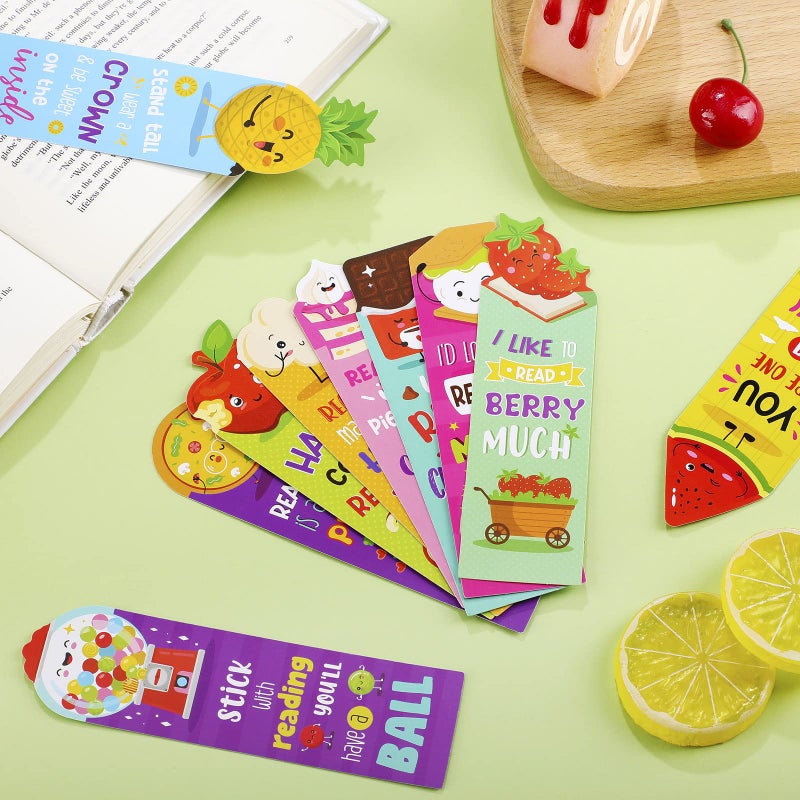Eersida 60 Pieces Scratch and Sniff Scented Bookmarks Kids Fruit Food Theme Sayings Bookmarks Sayings Assorted Cute Scented Gifts for Students Teens Food Lovers, 10 Styles - Image 4