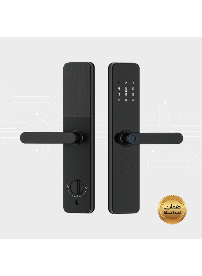 EVOCX Smart Door Lock made from high-quality aluminum alloy. Control via app, 6 entry methods: fingerprint, PIN code, Tuya app, card, one time code and mechanical key. Ideal for Airbnb, offices, and homes. Package includes lock size 6068. - Image 1