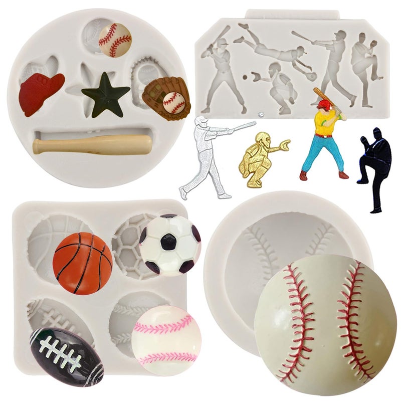 Sijiangmold Baseball Fondant Mold Baseball Softball Glove Silicone Mold For Cupcake Topper Cake Decorating Chocolate Candy Polymer Clay Gum Paste Set Of 4