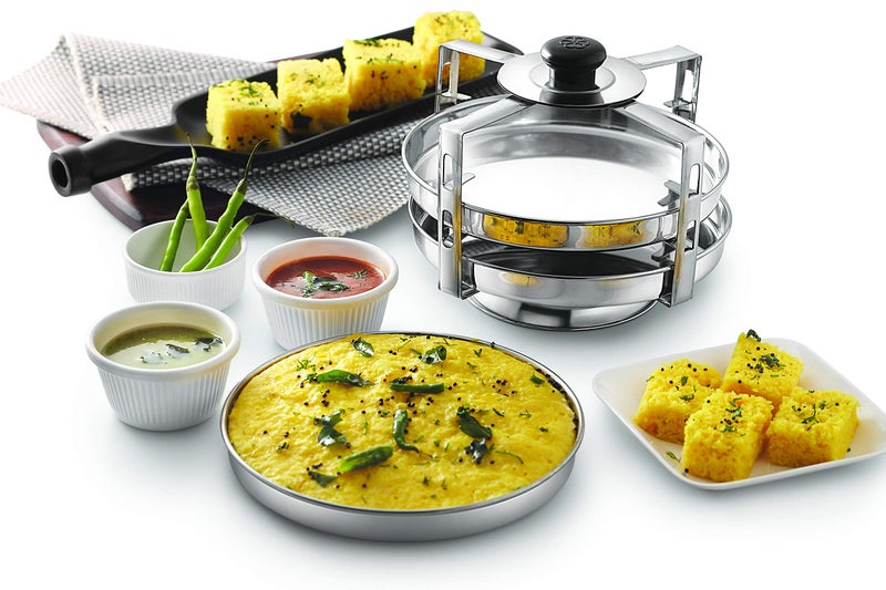Komal Stainless Steel Dhokla Stand,4 Plates,Silver - Image 2