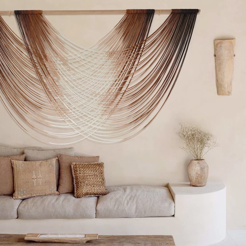 Flber Macrame Wall Hanging Dip Dye Brown Boho Wall Decor Yarn Tapestry Modern Living Room Bedroom Home Wall Decor 57" W x 35" L - Image 4