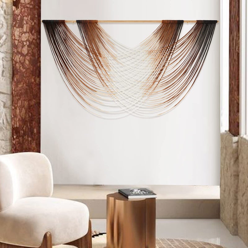 Flber Macrame Wall Hanging Dip Dye Brown Boho Wall Decor Yarn Tapestry Modern Living Room Bedroom Home Wall Decor 57" W x 35" L - Image 3