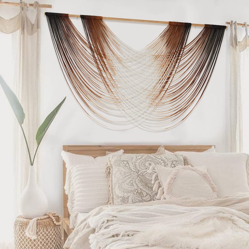 Flber Macrame Wall Hanging Dip Dye Brown Boho Wall Decor Yarn Tapestry Modern Living Room Bedroom Home Wall Decor 57" W x 35" L - Image 2