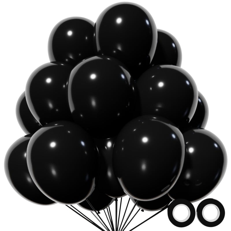 KUULBELA 110pcs Black Balloon 12 inch, Black Latex Balloons for Birthday Party Baby Shower Wedding(with 2 Ribbons). - Image 1