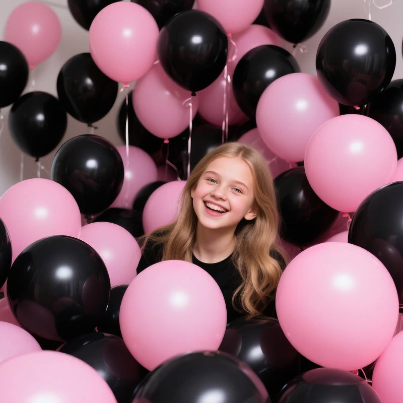 KUULBELA 110pcs Black Balloon 12 inch, Black Latex Balloons for Birthday Party Baby Shower Wedding(with 2 Ribbons). - Image 5