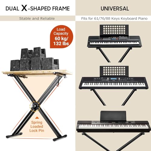 MOCKING BIRD Double X Keyboard Stand for Digital Piano, Adjustable Height Foldable Piano Keyboard Stand with Locking Straps & Anti-Slip Feet for 54/61/76/88 Key Electric Piano & MIDI - Image 2