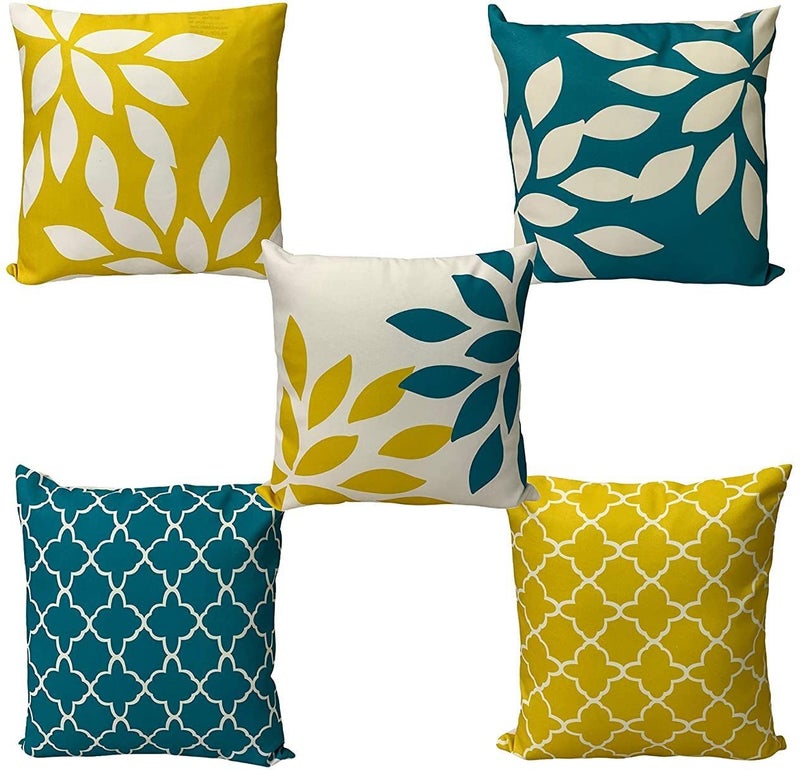 A CUBE LUXURY SOLUTIONS A CUBE LUXURY SOLUTIONS Sequin Cushion Covers 16 inch x 16 inch Set of 5 Pack of 5 40 cm40 cm Yellow  - Image 1