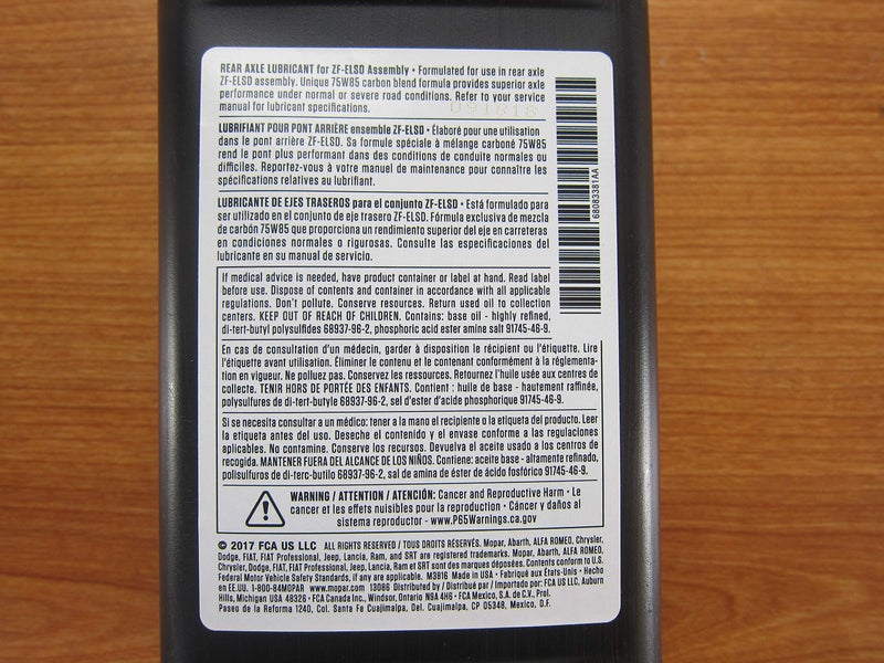 Mopar One Quart SAE 75W-85 Rear Axle Lubricant for ZF-ELSD Assemblies OEM - Image 3