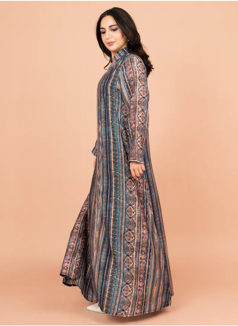 IKKXA Multicolor Patterns Modern Jalabiya IK1021 Grey