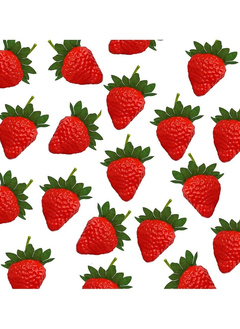 Generic 20 Pieces Artificial Strawberries, Fake Strawberries Lifelike Red Realistic Plastic Strawberries Artificial Fruit for Home Kitchen Party Wedding Decoration Arrangements Photography Prop Ornament  - Image 1