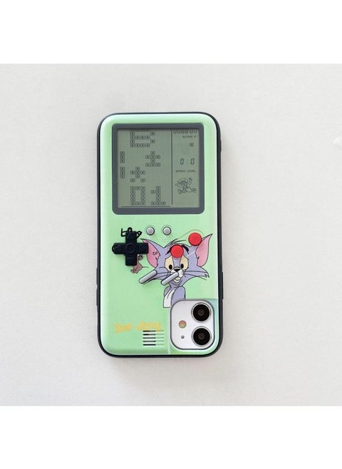 Tetris Black And White Screen For Iphone 13/12 For Iphone14promax Game Machine Mobile Phone Shell XS/15-Color:Green Cat And Mouse-Applicable Model:For Iphone 11
