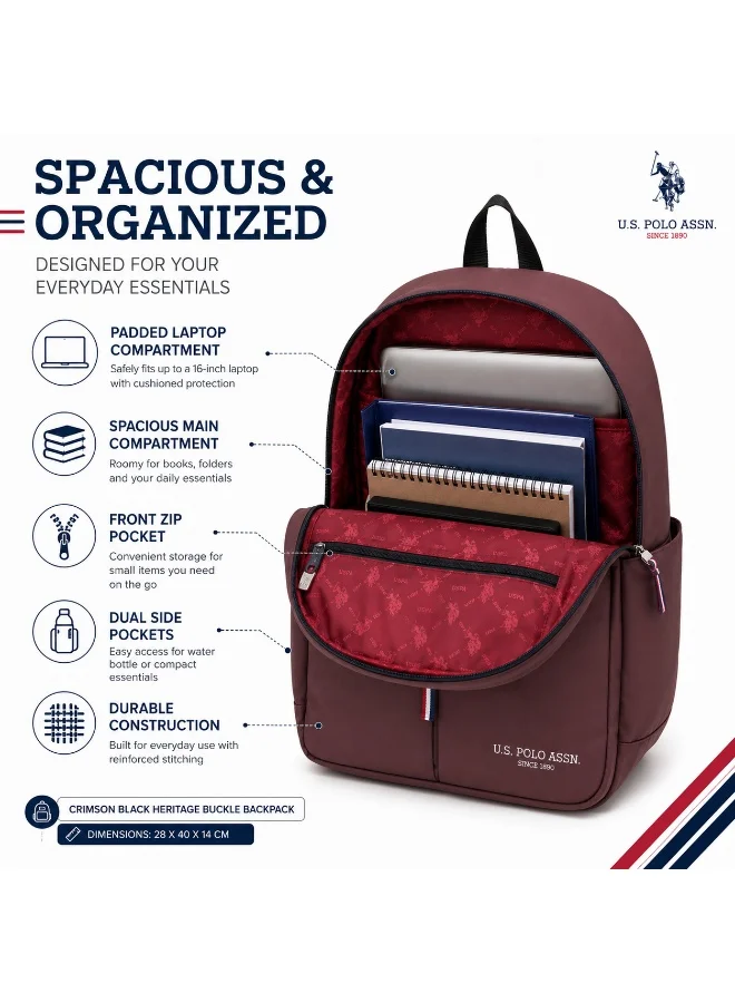 U.S. Polo Assn.  U.S. Polo Assn. Classic Mocha Twin Pocket Minimal Backpack for School and Office MultiCompartment Bag for Campus  | Best Price UAE