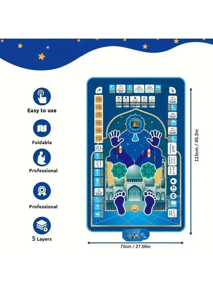 سجادة صلاة تفاعلية للأطفال بسبع لغات - سجادة لعب حسية تعليمية بأحرف وأرقام وأشكال ملونة - تعمل بالبطاريات (غير مرفقة) - تنمي المهارات الحركية والتعلم الإدراكي - متعددة الألوان، لعبة أطفال، تصميم مرح، سطح متين - Image 3