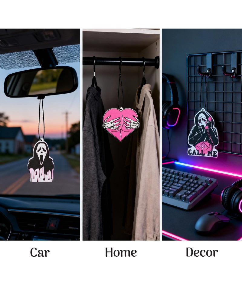 Joytezz 5Pcs Ghost Horror Car Air Fresheners Pink Cute Car Interior Accessories Hanging Scents Anime Freshener Automotive Room Decor for Women Teen Girls Gift - Image 4