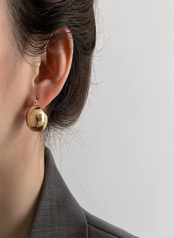 Wiwpar Polished Ball Chunky Hoop Earrings Lightweight Hoops Dainty Minimalist Open Hoops Earrings Chunky Hoop Earrings for Women Gift Prom Bar Birthday Christmas Gifts (Gold) - Image 3