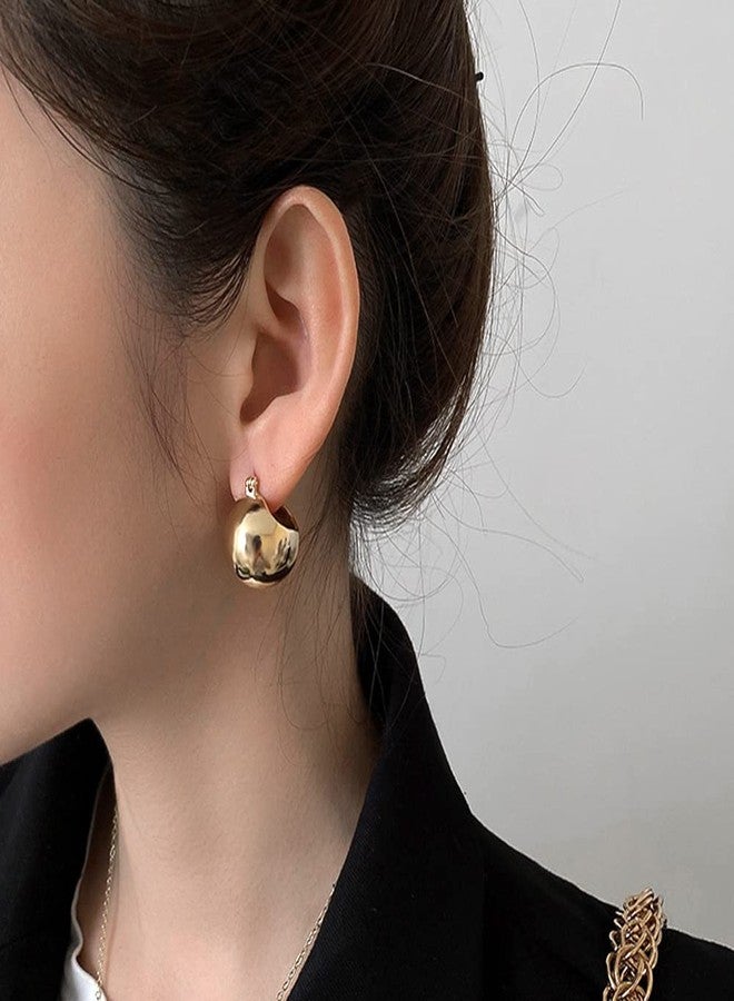 Wiwpar Polished Ball Chunky Hoop Earrings Lightweight Hoops Dainty Minimalist Open Hoops Earrings Chunky Hoop Earrings for Women Gift Prom Bar Birthday Christmas Gifts (Gold) - Image 2