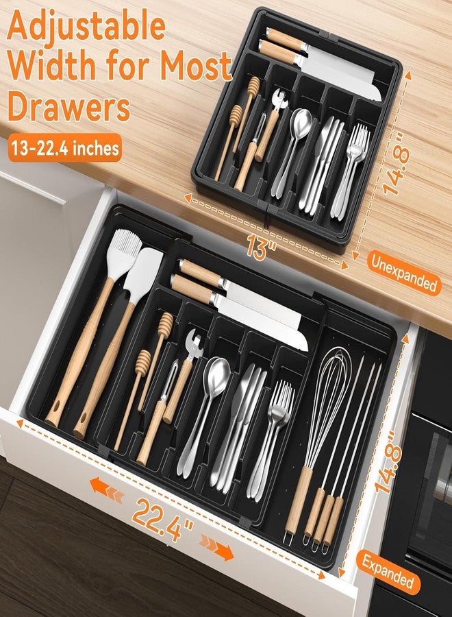TOCINGO Adjustable Expandable Drawer Organizer for Kitchen Utensils – Large Cutlery & Silverware Tray Divider, BPA Free Multi-Compartment Drawer Storage for Kitchen, Office, Makeup & Tools (Black) - Image 2