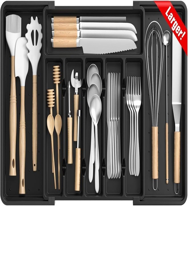 TOCINGO Adjustable Expandable Drawer Organizer for Kitchen Utensils – Large Cutlery & Silverware Tray Divider, BPA Free Multi-Compartment Drawer Storage for Kitchen, Office, Makeup & Tools (Black) - Image 1
