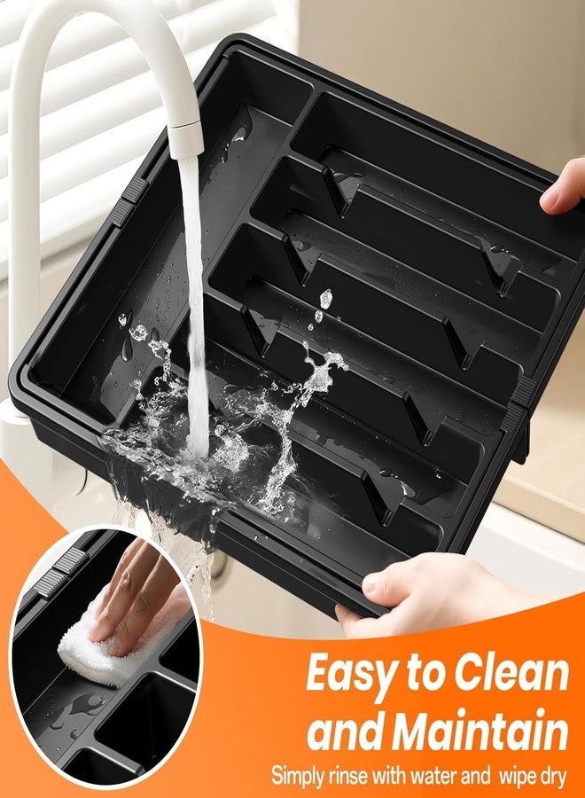 TOCINGO Adjustable Expandable Drawer Organizer for Kitchen Utensils – Large Cutlery & Silverware Tray Divider, BPA Free Multi-Compartment Drawer Storage for Kitchen, Office, Makeup & Tools (Black) - Image 4
