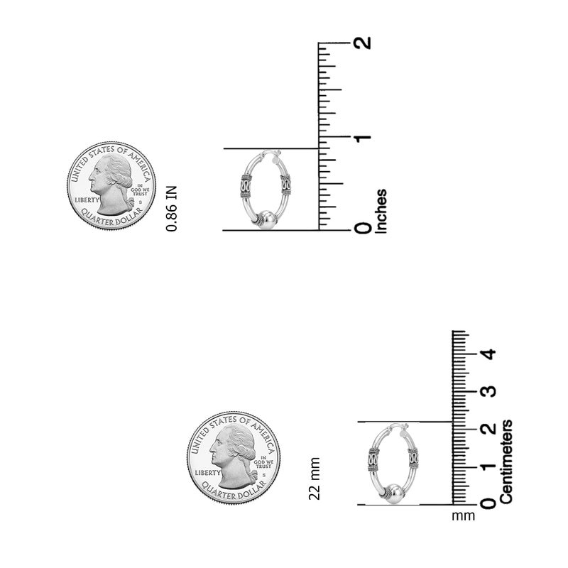 LeCalla 925 Sterling Silver Vintage Bali Hoop Earrings for Women | Rope Pattern & Antique Ball Accent | Women's Click-Top Hoop Earrings 22MM - Image 5