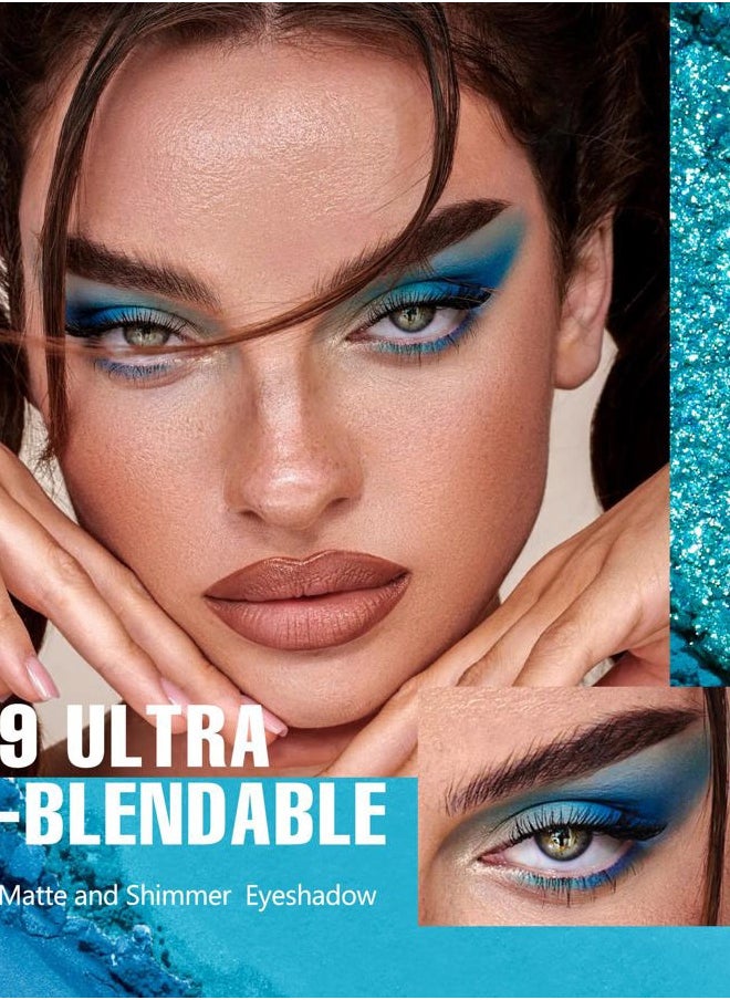 MAKI YIKA - Blue Eyeshadow Palette for Women, Blue Eye Shadow 9 Color Matte Shimmer Glitter Eye Makeup Palette, Long Lasting & High Pigmented Eyes Makeup Palette (Blue) - Image 1